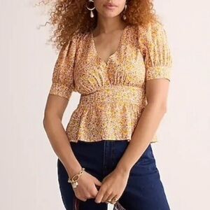 J. Crew Yellow and Cream Floral Blouse